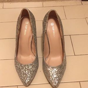 Silver sequin pumps